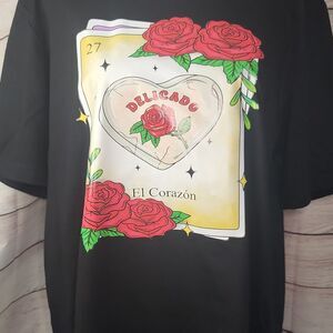 Bella+Canvas Black El Corazón Delicado Rose Heart Cotton T shirt